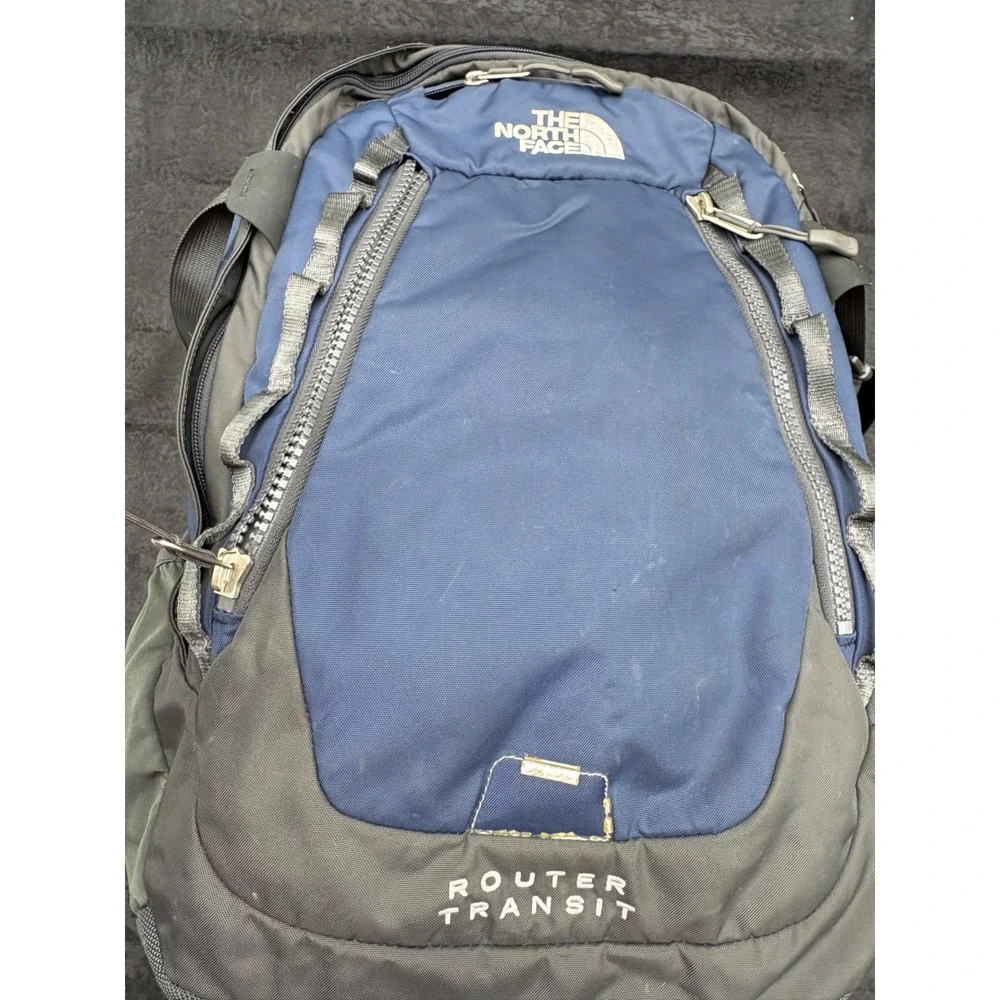 The North Face Router Transit Backpack Navy Blue Grey Laptop Travel Bag Mens